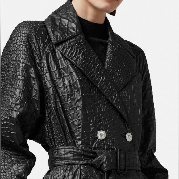 New Authentic Versace Croc-Textured Lacquered A-Line Trench 🧥 Coats - Picture 3 of 16